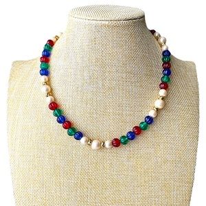 Avon Vintage Faux Pearl Beaded Multicolor Necklace 18 inch